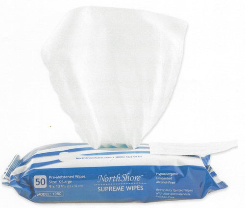 NS1950P NorthShore Supreme Quilted Wipes X-Large 9x13 at $0.11/ea 600 ea Case Price