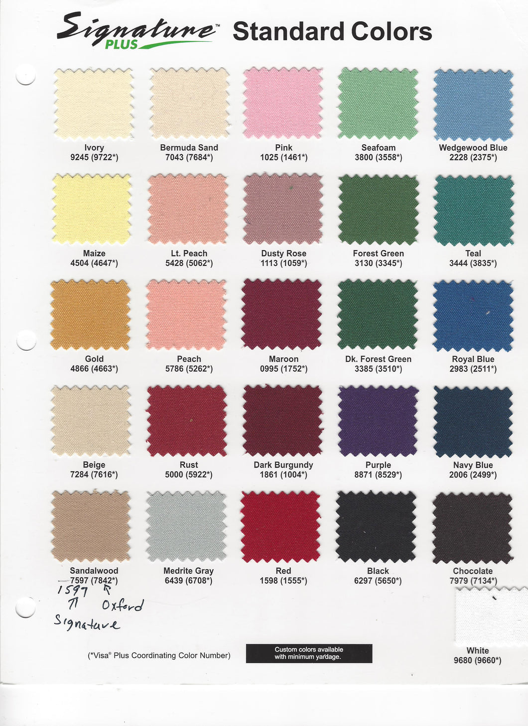 WM Signature Table Linen Color Chart.  Fabrics are super soft, and available in 30 inique colors.  Call or email for a quote on table linen made from this outstanding fabric.  Free shipping on everything with a minimum total order of $500.00.</p>